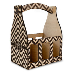 Pixelated Chevron Wooden Beer Bottle Caddy (Personalized)