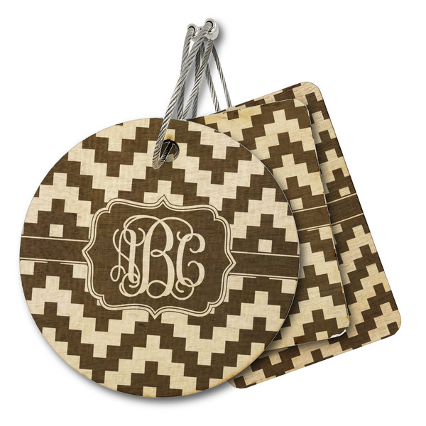 Custom Pixelated Chevron Wood Luggage Tag (Personalized)
