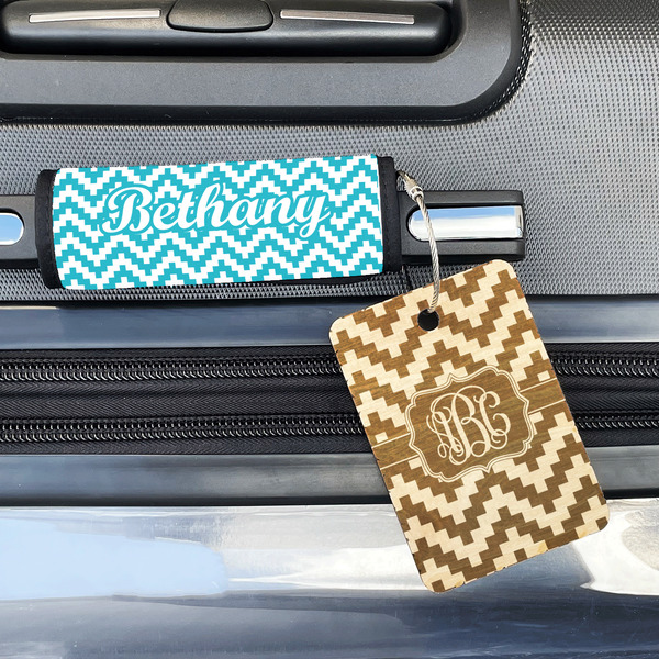 Pixelated Chevron Wood Luggage Tags - Rectangle - Lifestyle