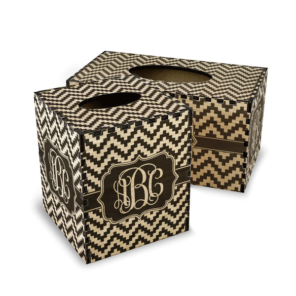 Pixelated Chevron Wood Tissue Box Covers - Parent/Main