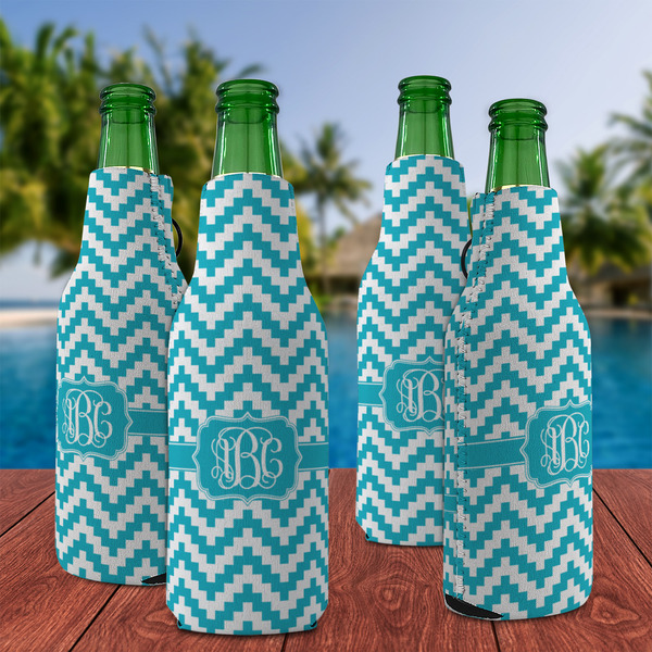 Pixelated Chevron Zipper Bottle Cooler - Set of 4 - LIFESTYLE