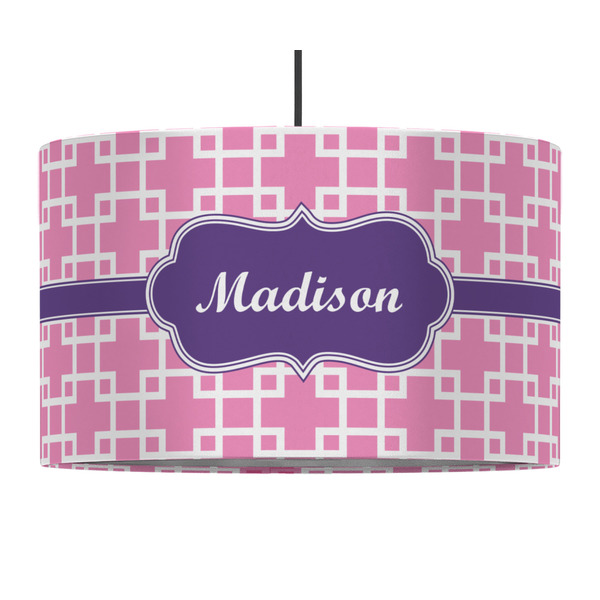 Linked Squares 12" Drum Lampshade - PENDANT (Fabric)