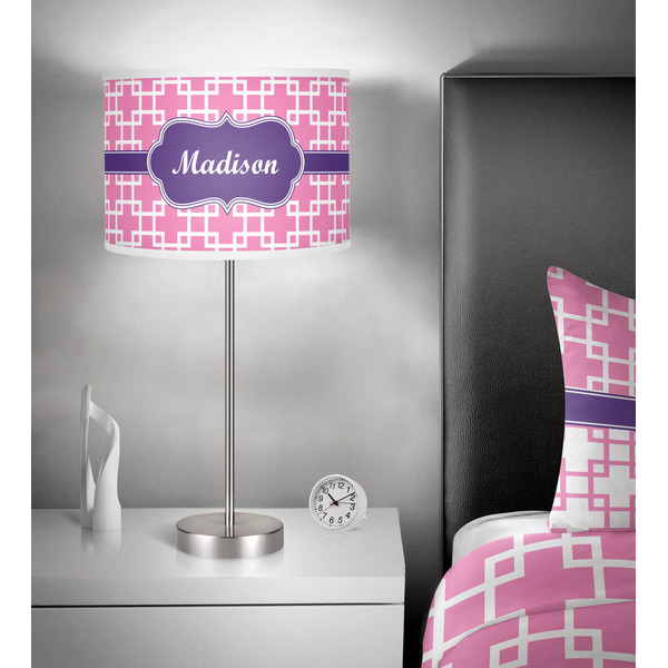 Linked Squares 13 inch drum lamp shade - in room