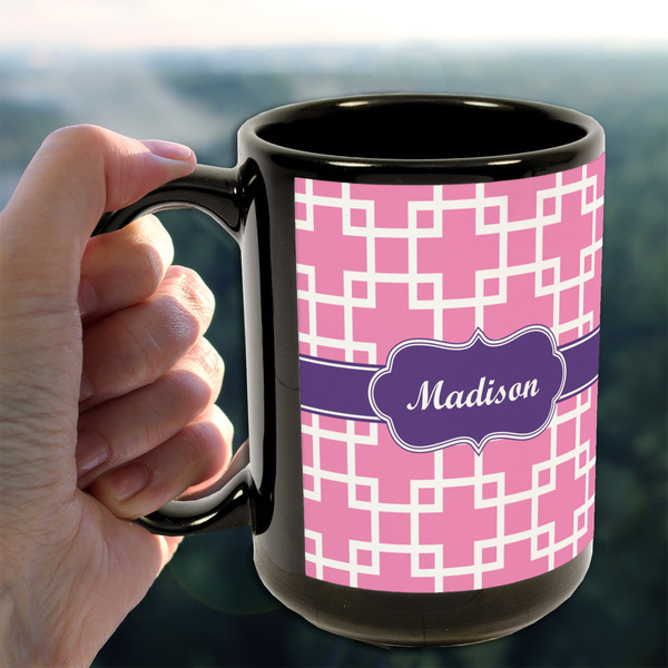 Linked Squares 15oz. Black Mug - LIFESTYLE