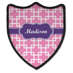 Linked Squares Iron On Shield Patch B w/ Name or Text
