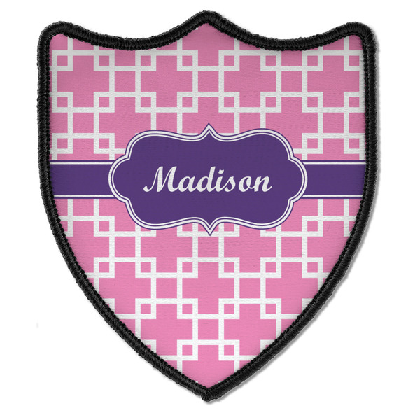 Custom Linked Squares Iron On Shield Patch B w/ Name or Text