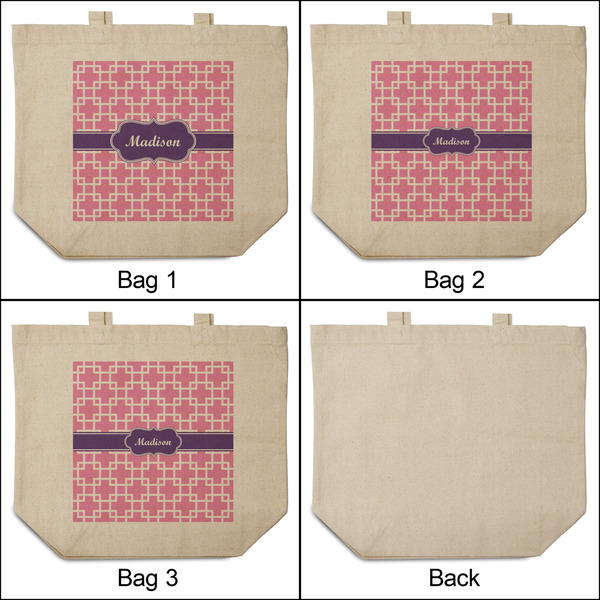 Linked Squares 3 Reusable Cotton Grocery Bags - Front & Back View