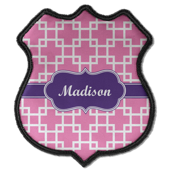 Custom Linked Squares Iron On Shield Patch C w/ Name or Text