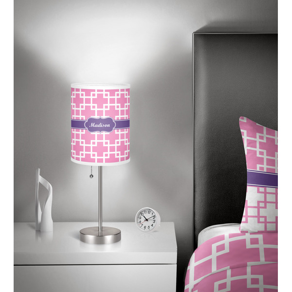 Linked Squares 7 inch drum lamp shade - in room