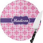 Linked Squares Round Glass Cutting Board - Small (Personalized)