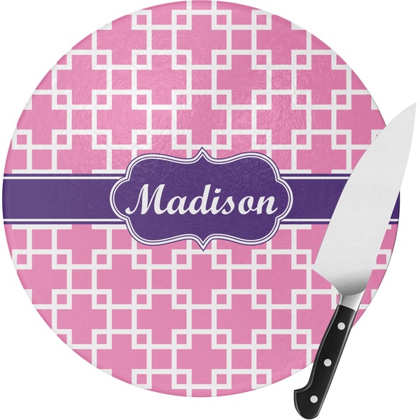 Custom Linked Squares Round Glass Cutting Board - Small (Personalized)