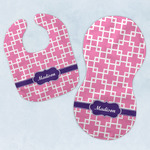 Linked Squares Baby Bib & Burp Set w/ Name or Text