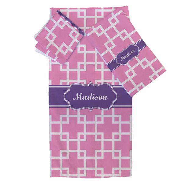 Custom Linked Squares Bath Towel Set - 3 Pcs (Personalized)