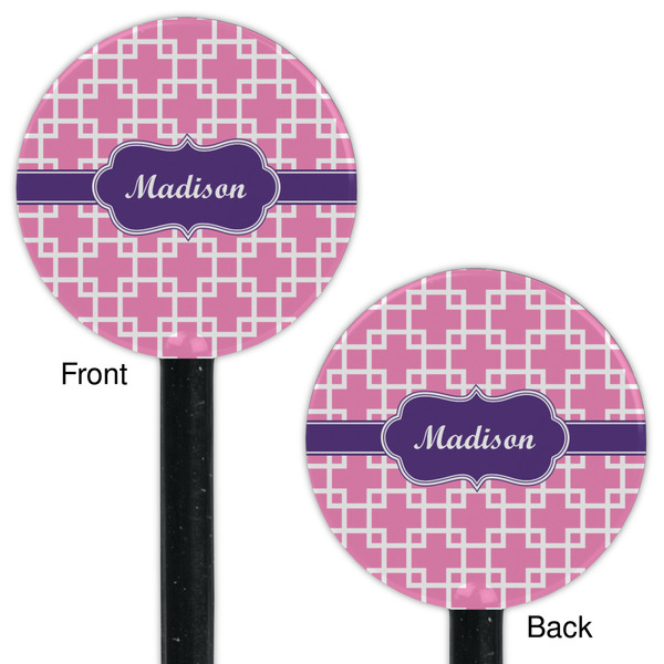 Linked Squares Black Plastic 5.5" Stir Stick - Double Sided - Round - Front & Back