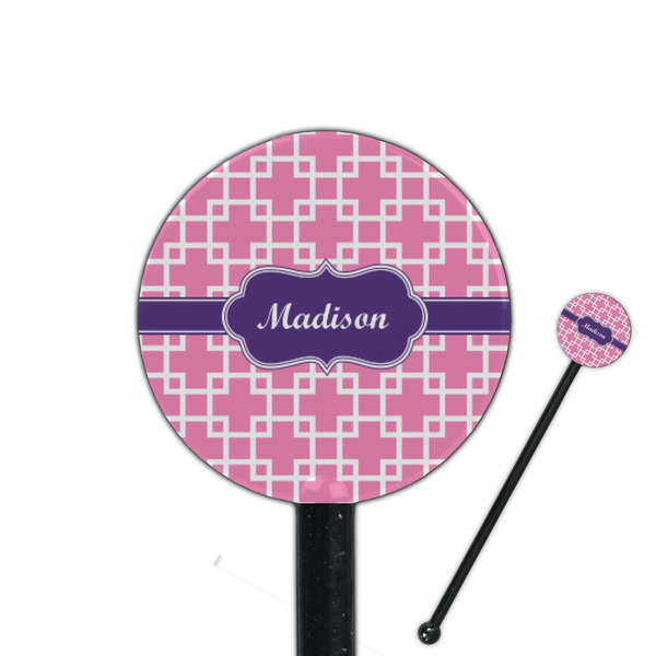 Custom Linked Squares 5.5" Round Plastic Stir Sticks - Black - Single Sided (Personalized)