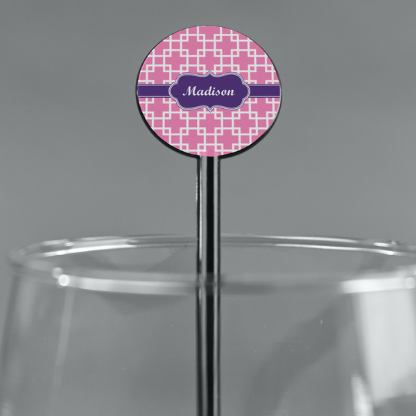 Linked Squares Black Plastic 5.5" Stir Stick - Round - Main