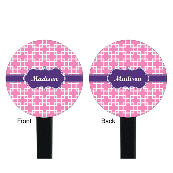 Linked Squares Black Plastic 7" Stir Stick - Double Sided - Round - Front & Back