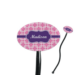 Linked Squares 7" Oval Plastic Stir Sticks - Black - Single Sided (Personalized)