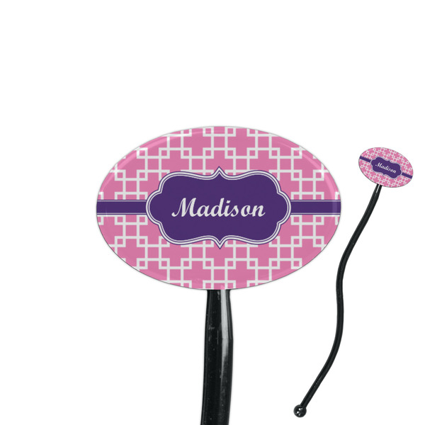 Custom Linked Squares 7" Oval Plastic Stir Sticks - Black - Single Sided (Personalized)