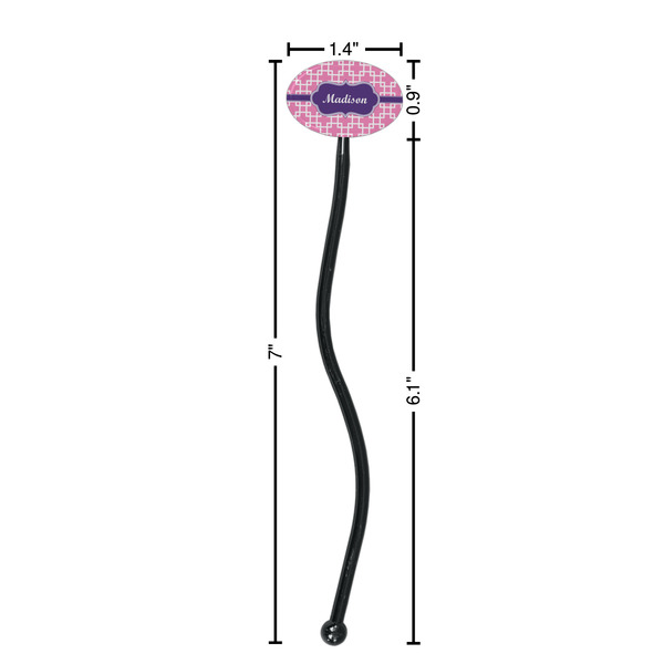 Linked Squares Black Plastic 7" Stir Stick - Oval - Dimensions