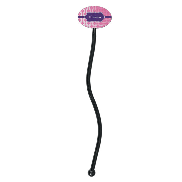 Linked Squares Black Plastic 7" Stir Stick - Oval - Single Stick