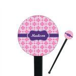 Linked Squares 7" Round Plastic Stir Sticks - Black - Single Sided (Personalized)