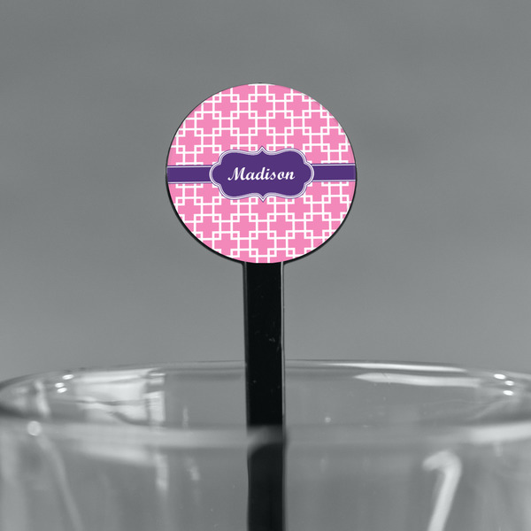 Linked Squares Black Plastic 7" Stir Stick - Round - Main