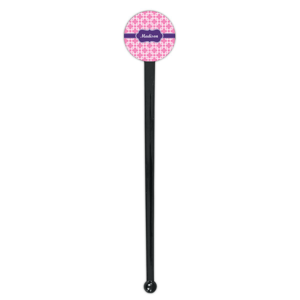 Linked Squares Black Plastic 7" Stir Stick - Round - Single Stick