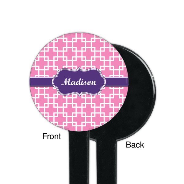 Linked Squares Black Plastic 7" Stir Stick - Single Sided - Round - Front & Back