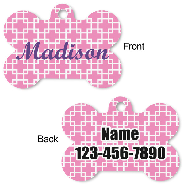 Linked Squares Bone Shaped Dog Tag - Front & Back