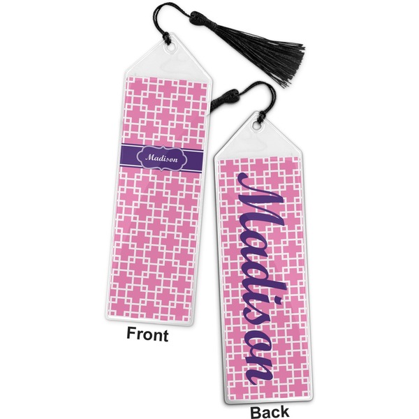 Linked Squares Bookmark with tassel - Front and Back