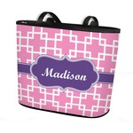 Linked Squares Bucket Tote w/ Genuine Leather Trim (Personalized)