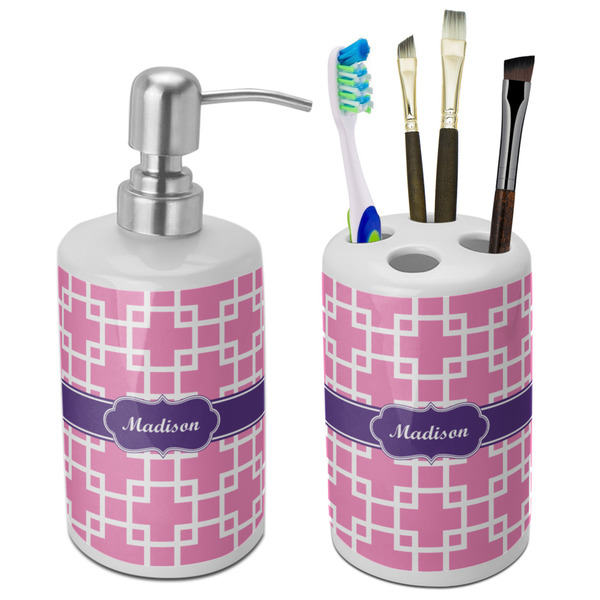 Custom Linked Squares Ceramic Bathroom Accessories Set (Personalized)