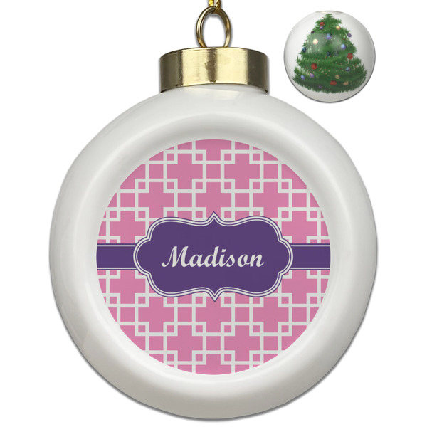 Custom Linked Squares Ceramic Ball Ornament - Christmas Tree (Personalized)