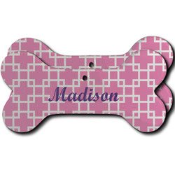 Linked Squares Ceramic Dog Ornament - Front & Back w/ Name or Text