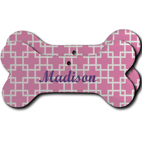 Custom Linked Squares Ceramic Dog Ornament - Front & Back w/ Name or Text