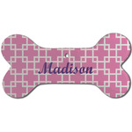 Linked Squares Ceramic Dog Ornament - Front w/ Name or Text