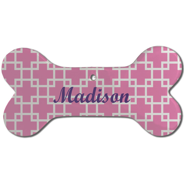 Custom Linked Squares Ceramic Dog Ornament - Front w/ Name or Text