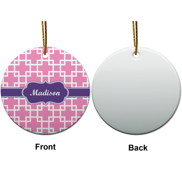 Linked Squares Ceramic Flat Ornament - Circle Front & Back (APPROVAL)