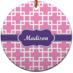 Linked Squares Round Ceramic Ornament w/ Name or Text