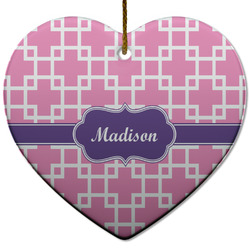 Linked Squares Heart Ceramic Ornament w/ Name or Text