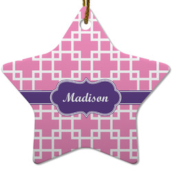 Linked Squares Star Ceramic Ornament w/ Name or Text