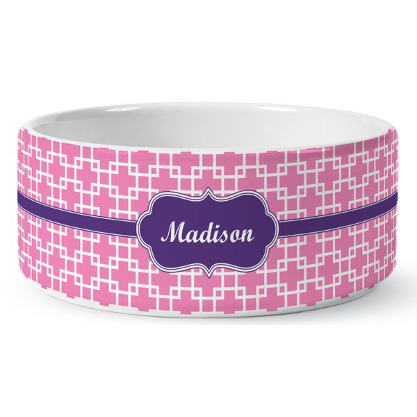 Custom Linked Squares Ceramic Dog Bowl (Personalized)