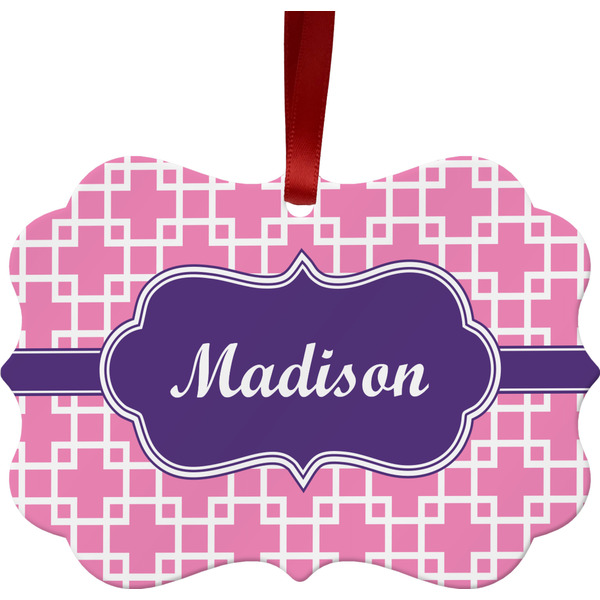 Custom Linked Squares Metal Frame Ornament - Double Sided w/ Name or Text