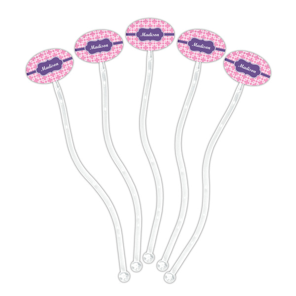 Linked Squares Clear Plastic 7" Stir Stick - Oval - Fan