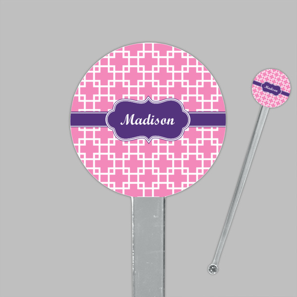 Linked Squares Clear Plastic 7" Stir Stick - Round - Closeup