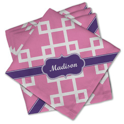 Linked Squares Cloth Cocktail Napkins - Set of 4 w/ Name or Text