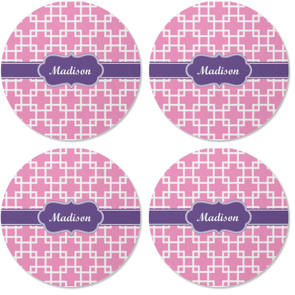 Linked Squares Coaster Round Rubber Back - Apvl