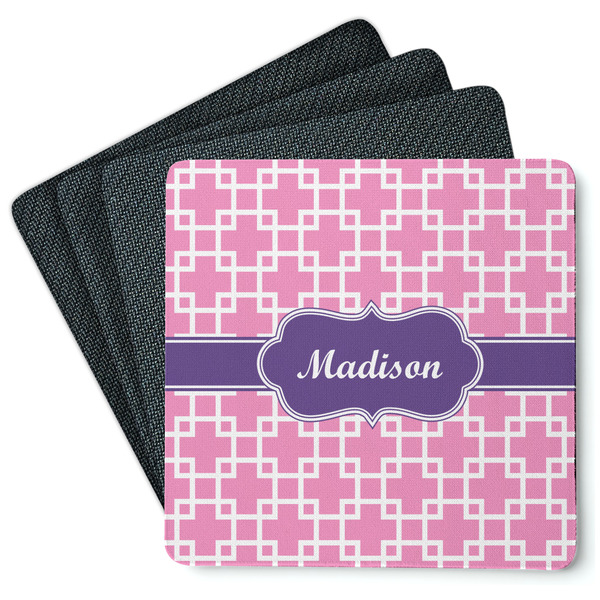 Custom Linked Squares Square Rubber Backed Coasters - Set of 4 (Personalized)
