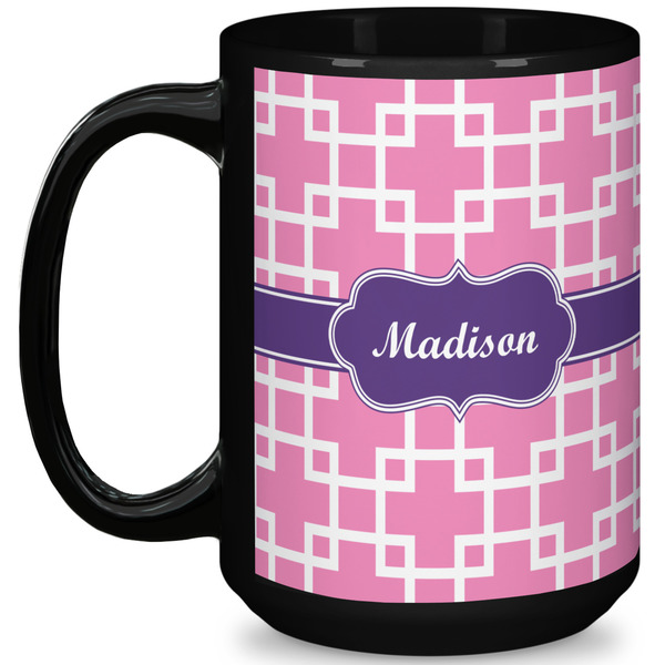 Custom Linked Squares 15 Oz Coffee Mug - Black (Personalized)